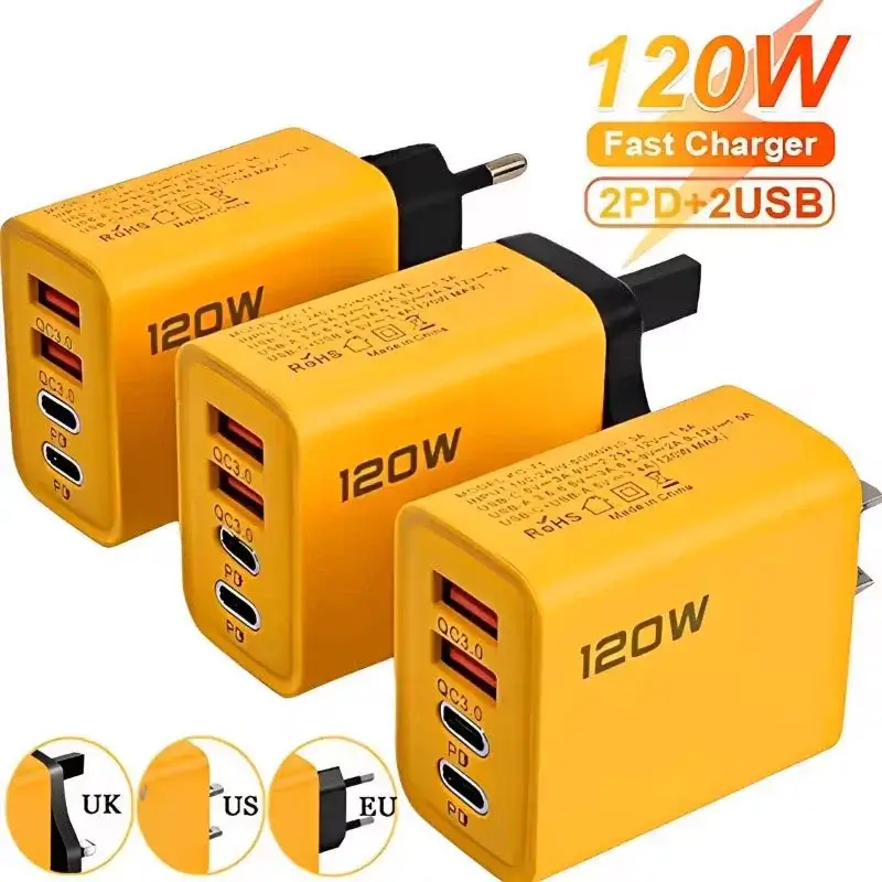 120W Fast Charger with UK, US, and EU Plug Options