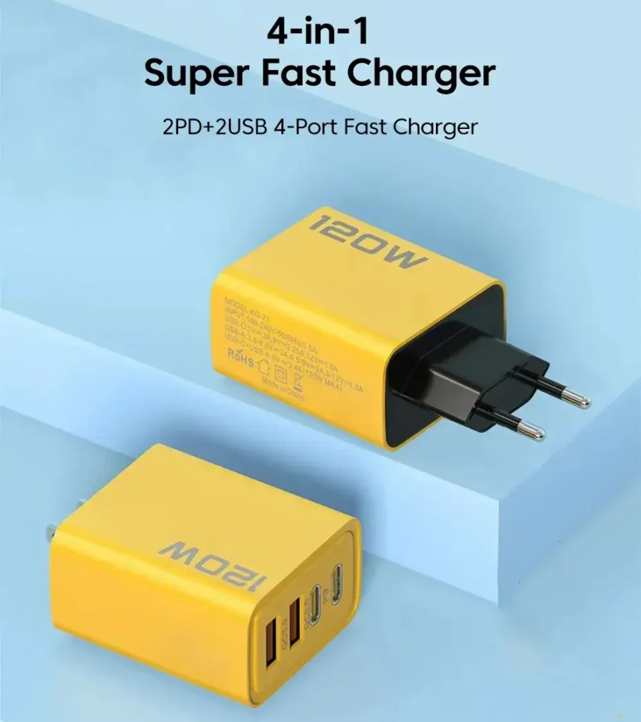 120W Fast Charger with 4 Ports 2PD and 2USB Adapter