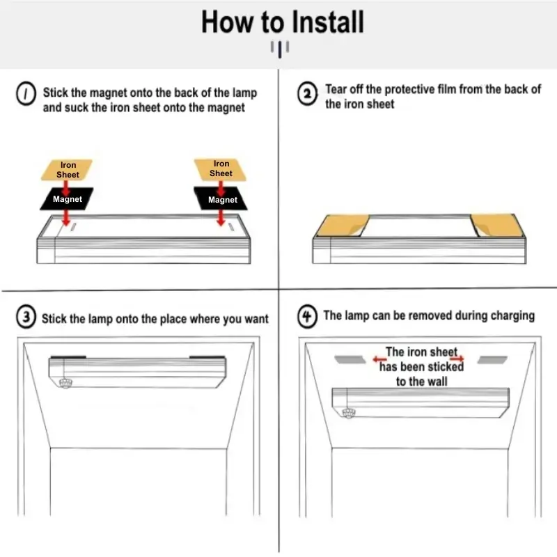 Step-by-step installation guide for magnetic wireless LED light bar.