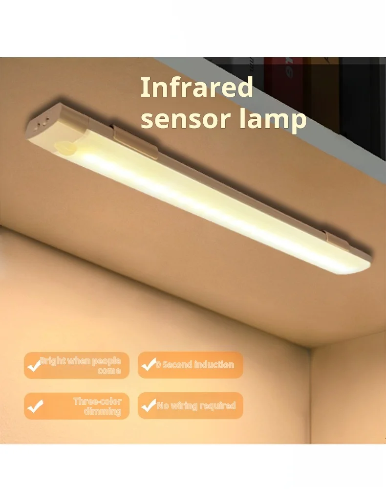 Infrared sensor lamp features including three-color dimming and no wiring required.