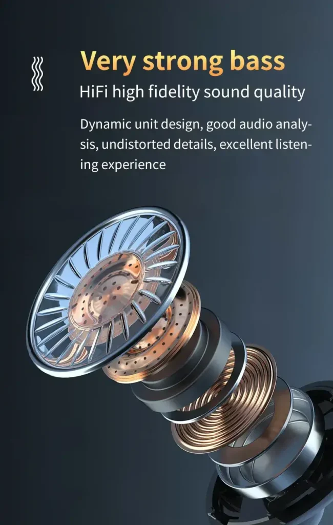 Internal dynamic unit design of M10 earbuds for HiFi high fidelity sound and strong bass.