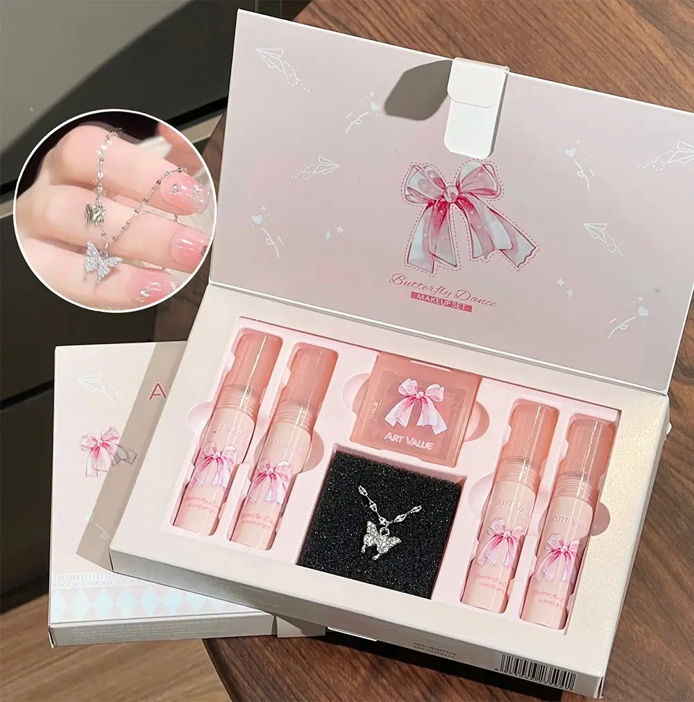 6 Pieces Matte Lipstick Set and Butterfly Necklace Gift Box