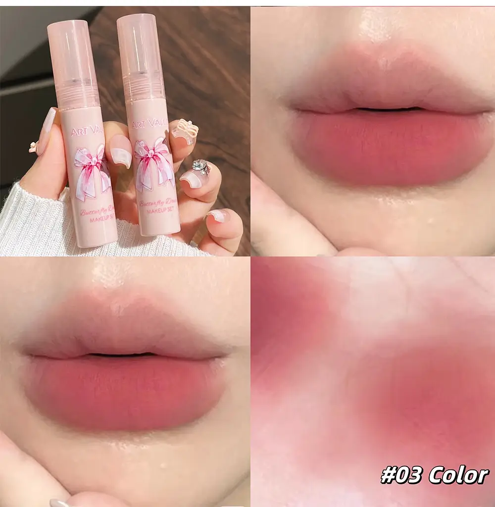 6 Pieces Matte Lipstick Set and Butterfly Necklace Gift Box