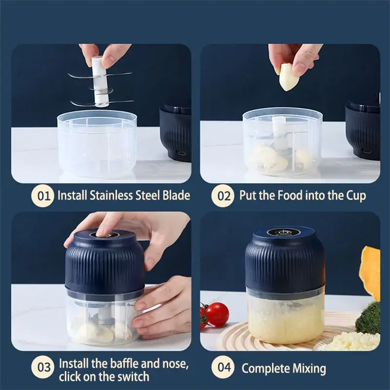 4-step guide on how to use the mini wireless vegetable chopper