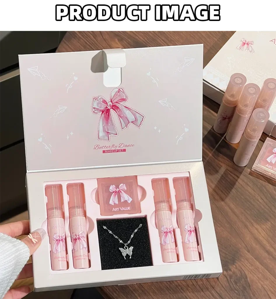 6 Pieces Matte Lipstick Set and Butterfly Necklace Gift Box