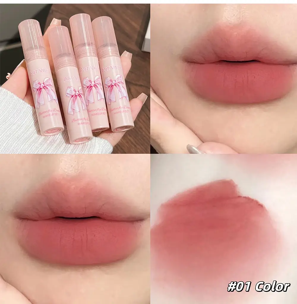 Unboxing Art Value 6 piece matte lipstick set showing pink bow packaging and swatches