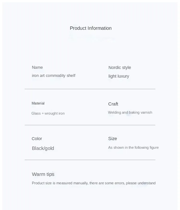 Technical sheet detailing material, craft, and color.