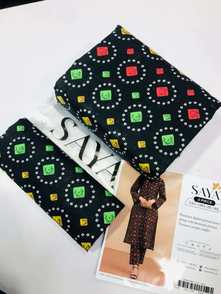 Saya Luxury Digital Printed Lawn 2-Piece Suit – Black Chunri Edition (Unstitched)