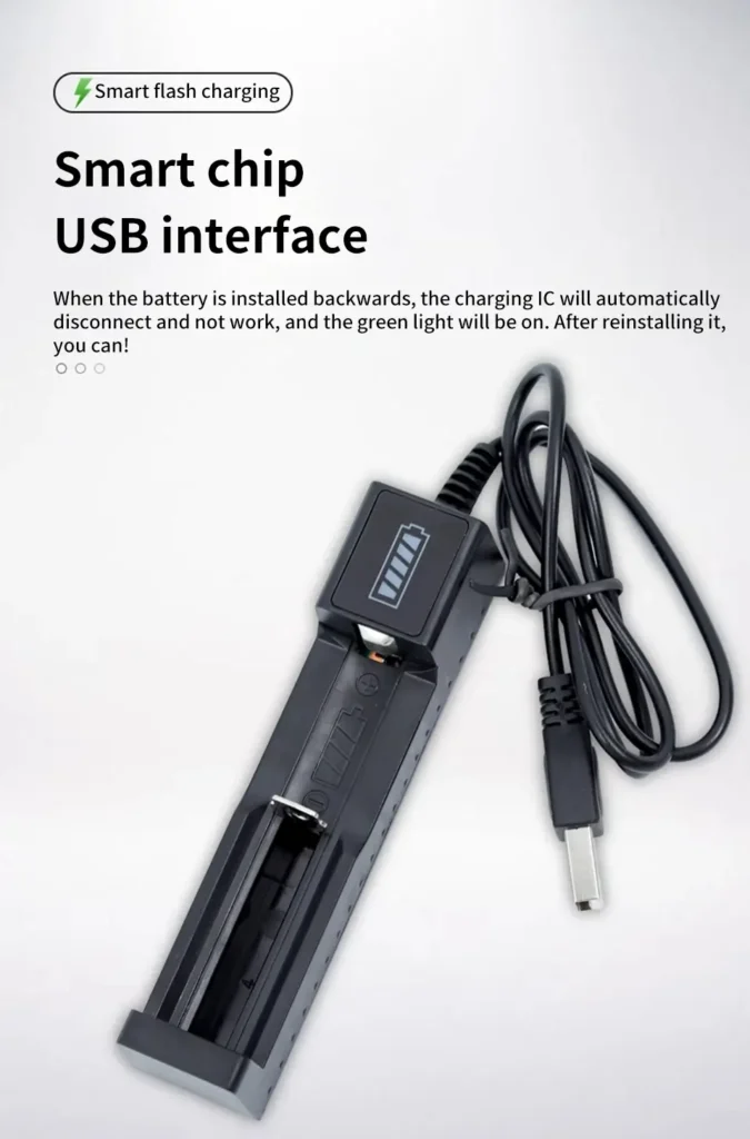USB Charger for 18650, 14500, and 16340 Rechargeable Batteries