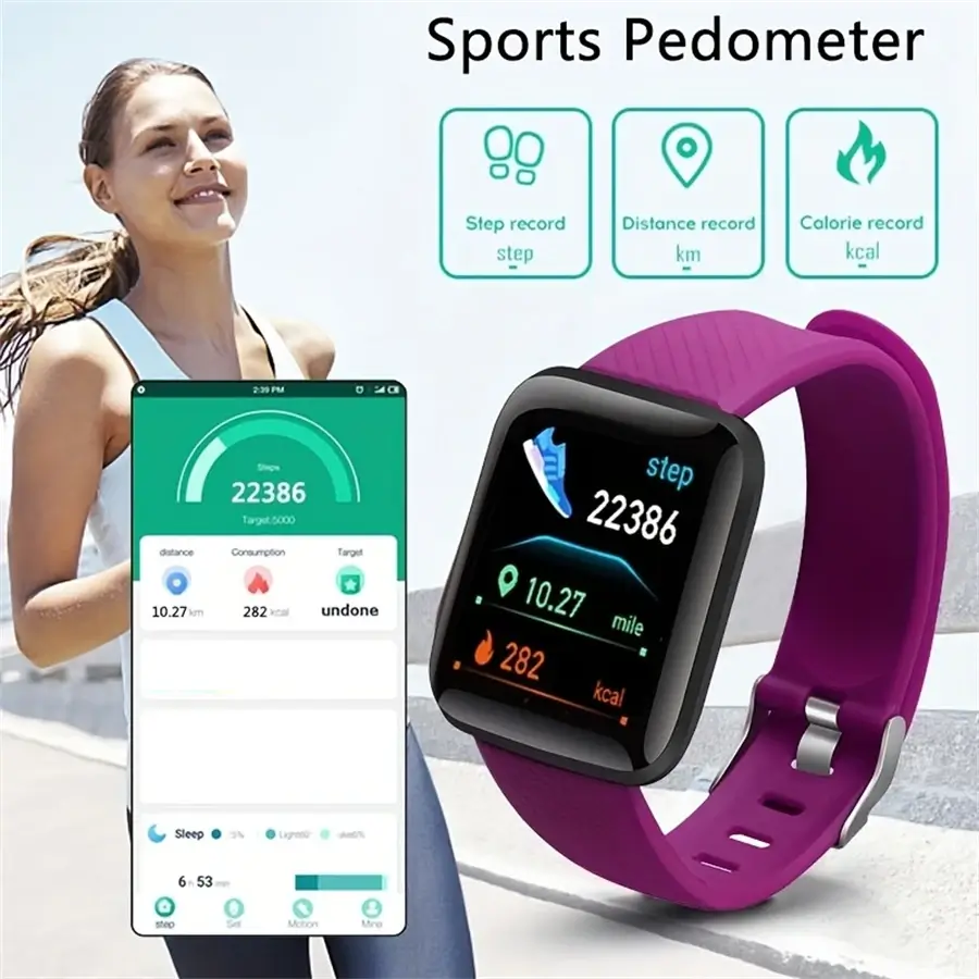 Fitness tracker syncing steps and calories with smartphone app