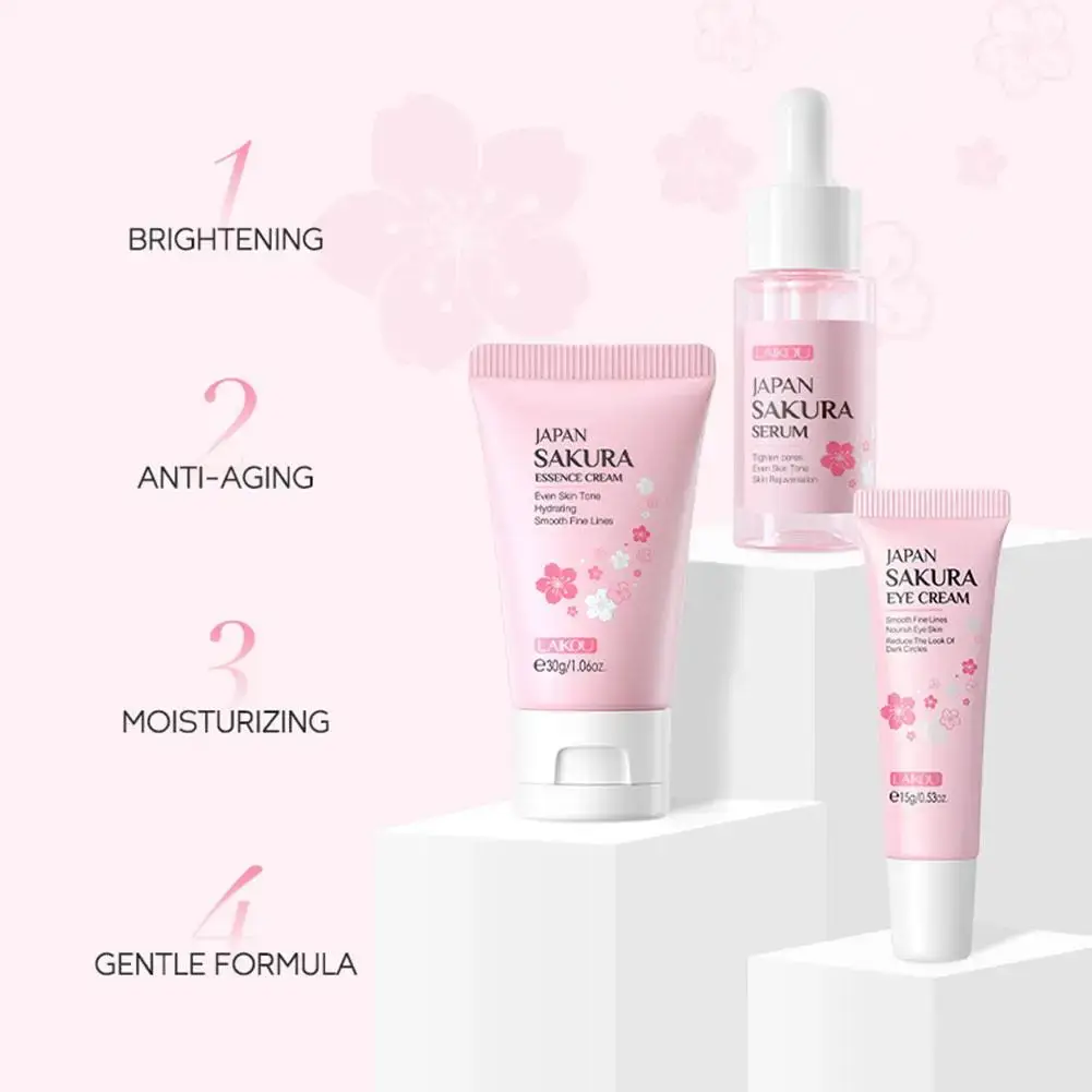 Compact Sakura skincare kit highlighting anti-aging and moisturizing properties for travel.