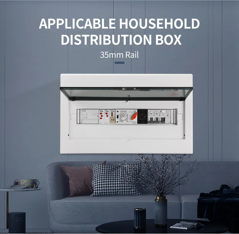 GEYA Automatic Transfer Switch installed on a 35mm DIN rail inside a modern household electrical distribution box.