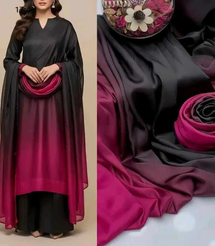 Silky Fashion Ombre Digital Print Silk 3-Piece Suit – Restock Arrival