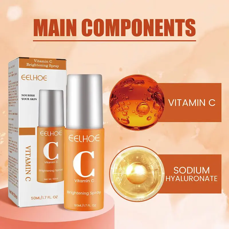 Eelhoe Vitamin C Brightening Spray with Sodium Hyaluronate main components layout.