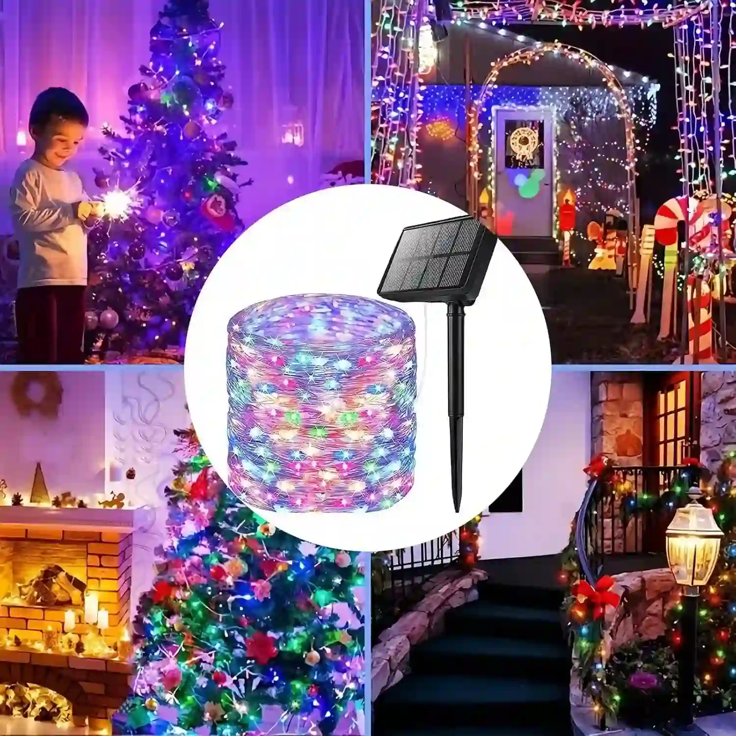 Indoor decorative glass jars and vases wrapped in warm white fairy lights