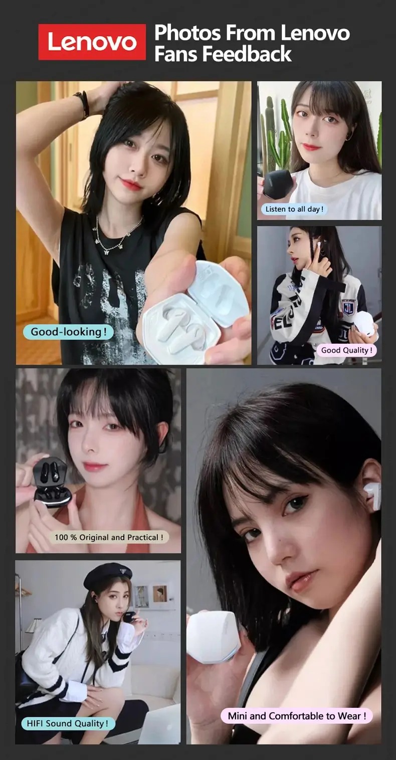 Real life photos and feedback from Lenovo fans wearing the GM2 Pro earbuds.