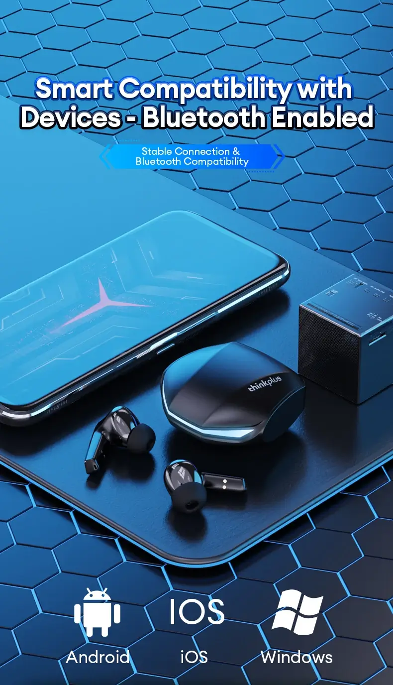 Lenovo gaming earbuds smart compatibility with Android iOS and Windows devices