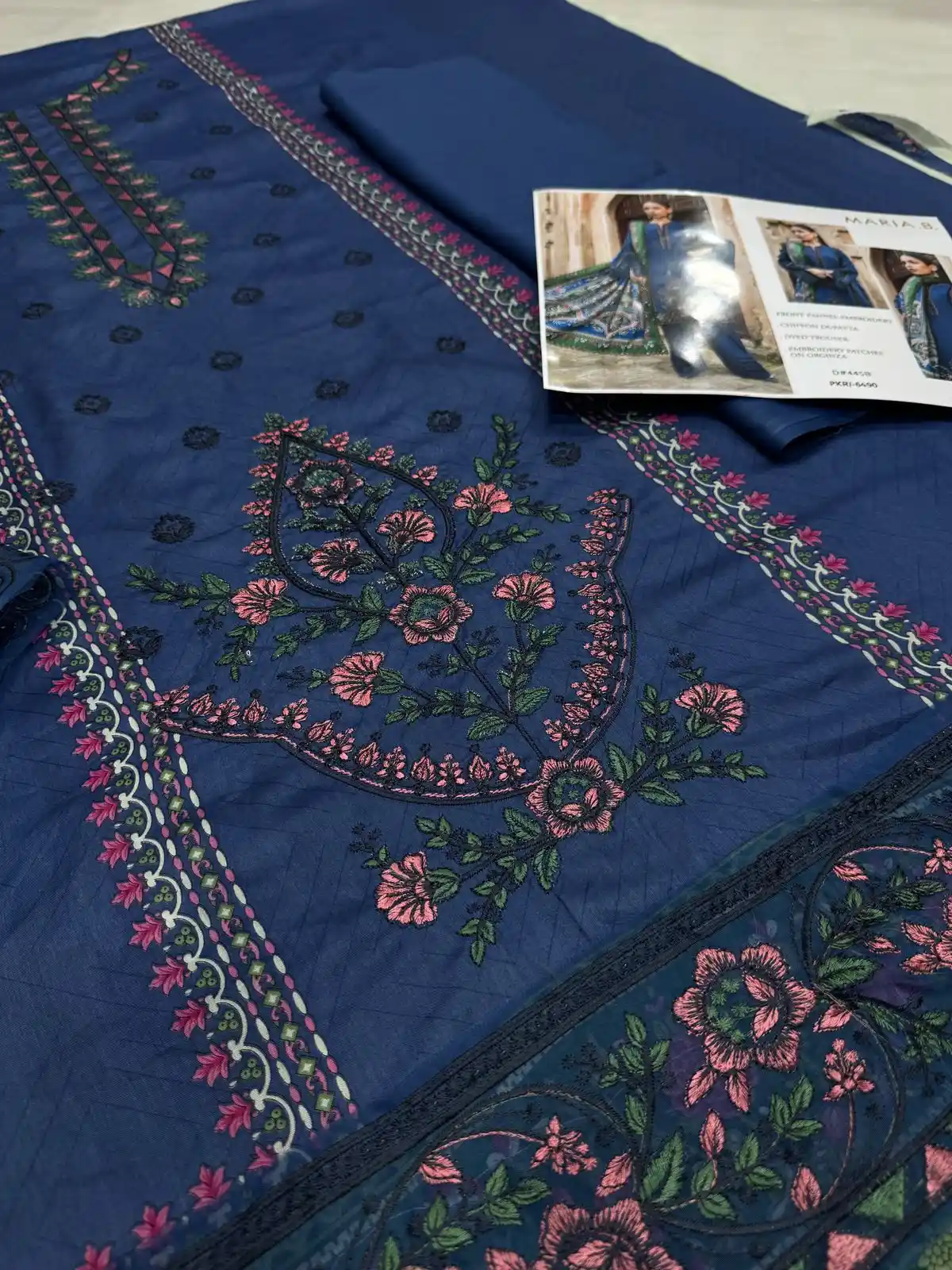 Navy Blue Maria.B Self-Printed Lawn Fabric Texture