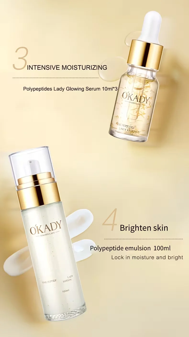 Okady Polypeptide Glowing Serum and Emulsion for intensive moisturizing and skin brightening.