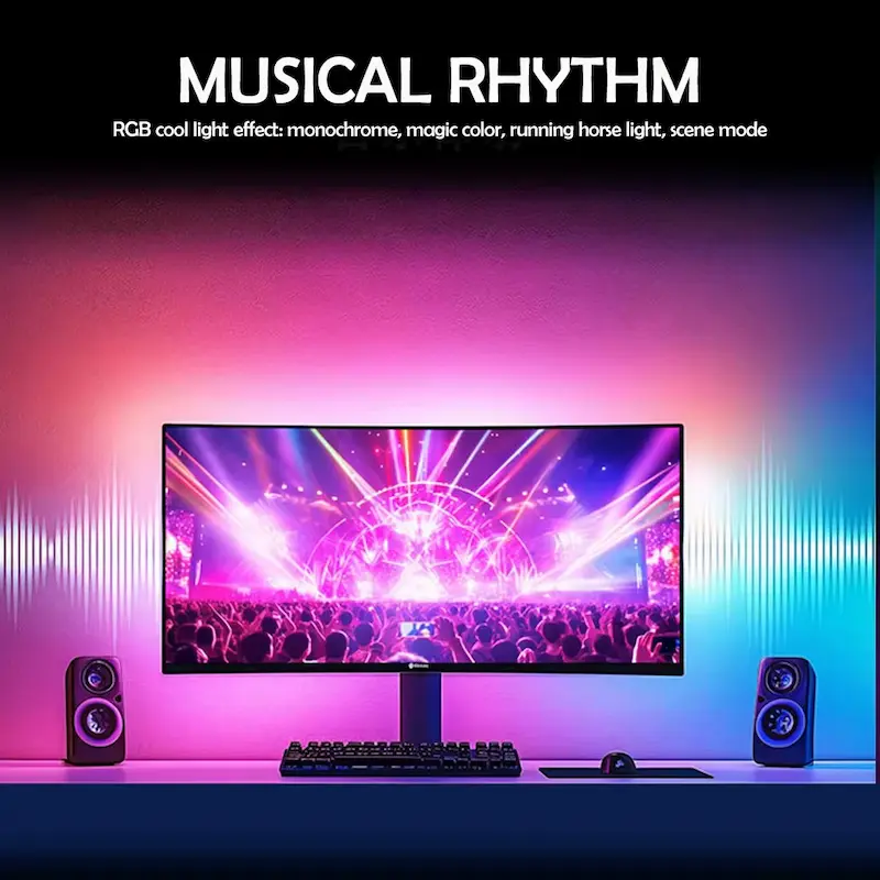 PC screen ambient lighting synchronizing with musical rhythm cool effects