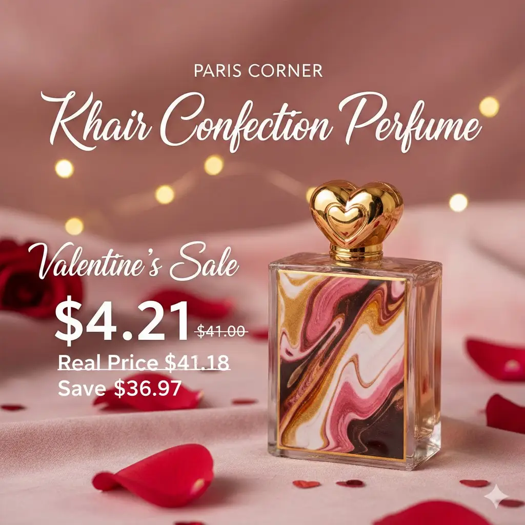 Close-up of Paris Corner Khair Confection perfume bottle.