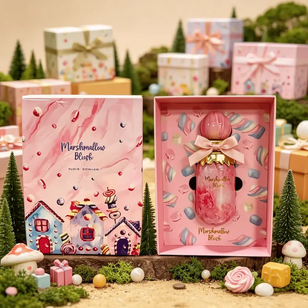 Paris Corner Marshmallow Blush EDP set in a miniature fairy tale garden.
