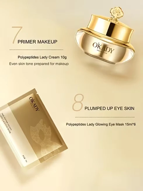 Okady Polypeptides Lady Cream used as makeup primer and Glowing Eye Mask for plumped skin.