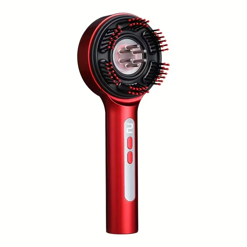 Premium red electric hair growth massager with LED display and massage needles.