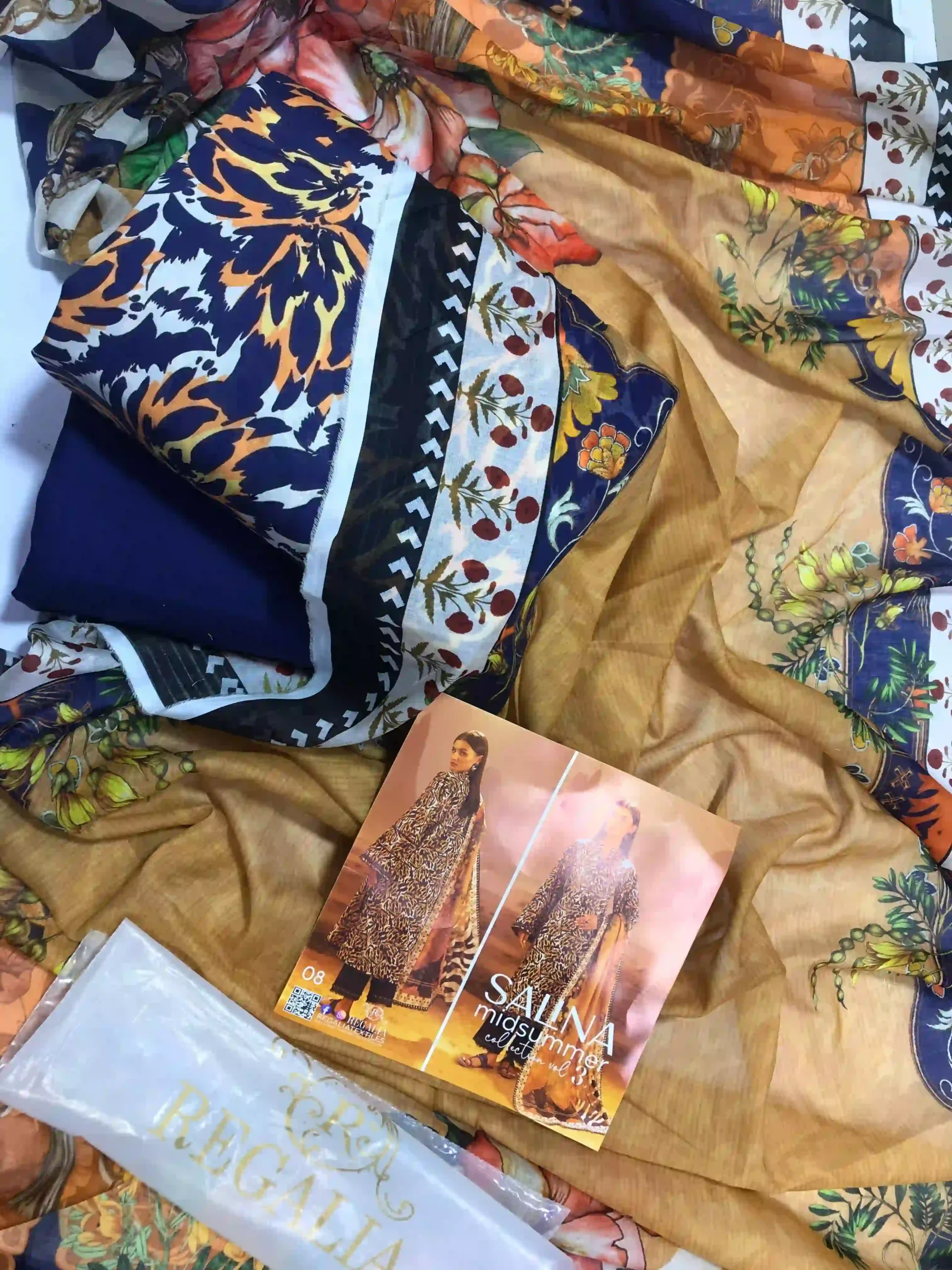 Salina Midsummer Vol 3 Design 02 - Mustard and Black Floral Printed 3PC Suit