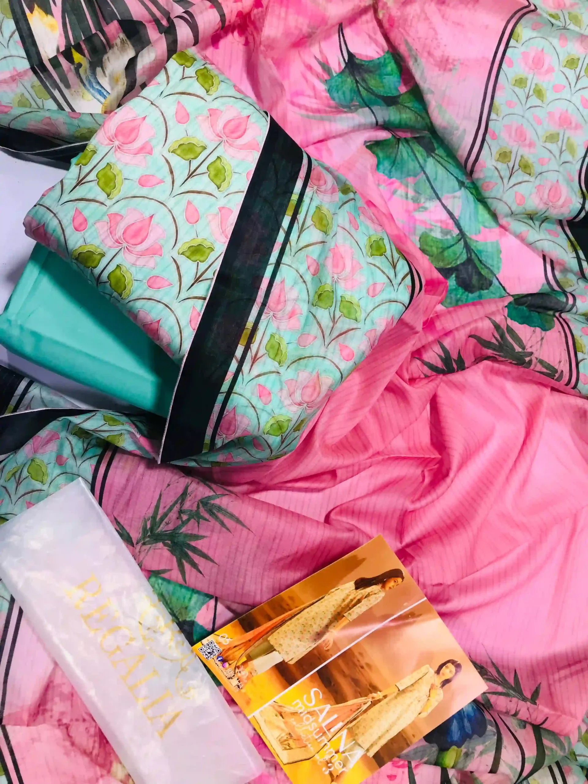 Salina Midsummer Vol 3 Design 03 - Off-White with Blue Floral Print Airjet Lawn