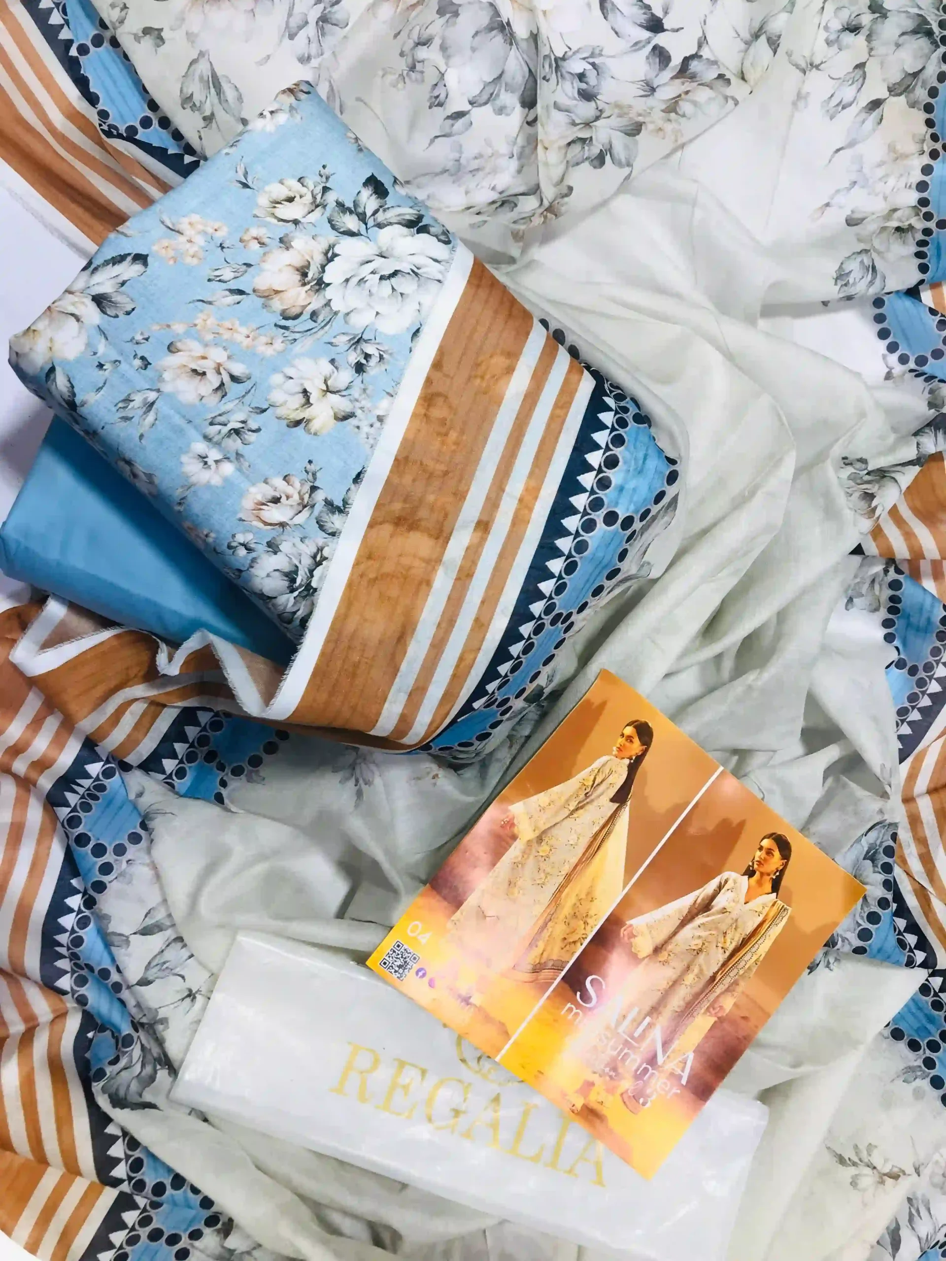 Salina Midsummer Vol 3 Design 05 - Aqua Green and Pink Lotus Print 3-Piece