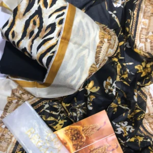 Salina Midsummer Vol 3 Design 06 - Elegant Black and Gold Tiger Print Lawn Suit