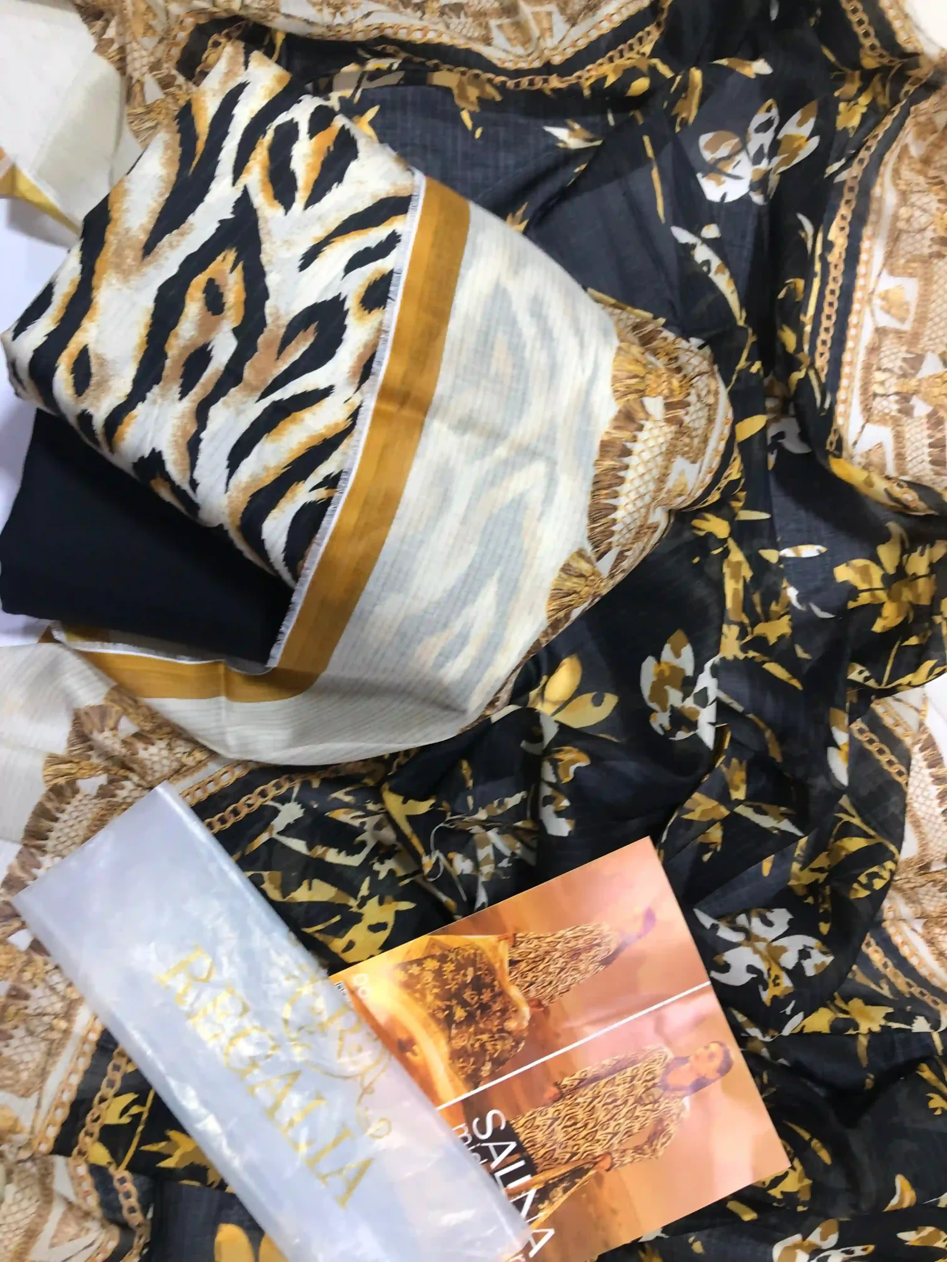 Salina Midsummer Vol 3 Design 06 - Elegant Black and Gold Tiger Print Lawn Suit