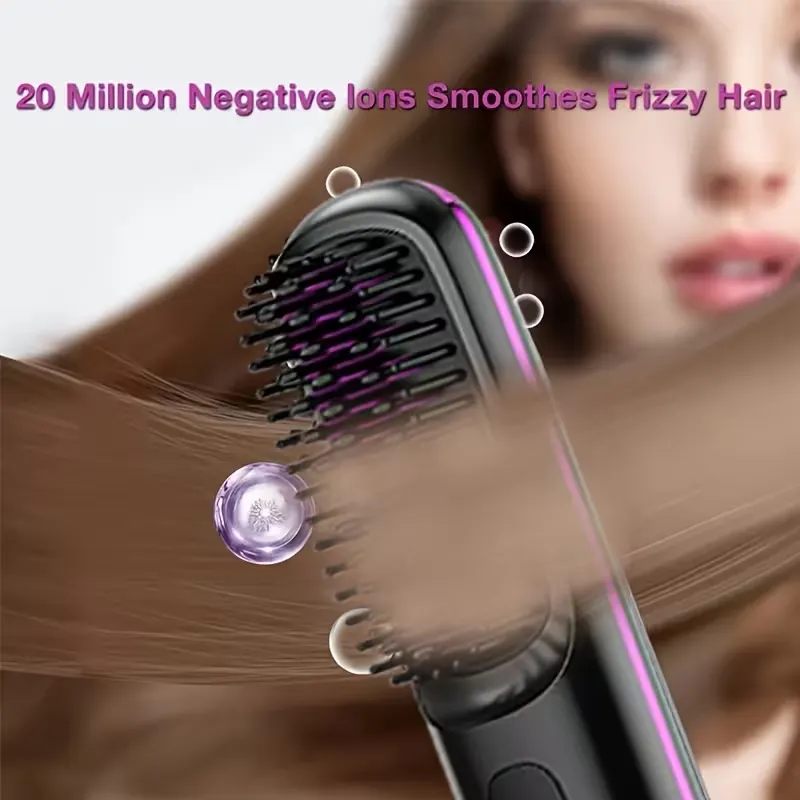 Illustration of 20 million negative ions smoothing frizzy hair.