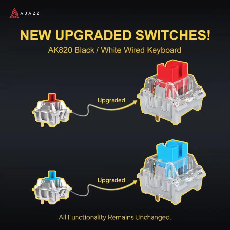 Close up of upgraded red and blue mechanical switches for Ajazz AK820.