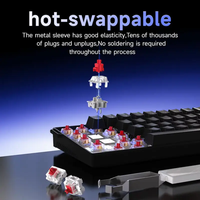 Close-up diagram of the hot-swappable metal sleeve mechanism in our detailed AJAZZ NK61 Review 2026.