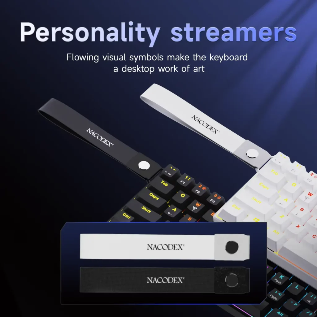 Focus on the "Personality streamers" fabric tags attached to the side of the NK61.