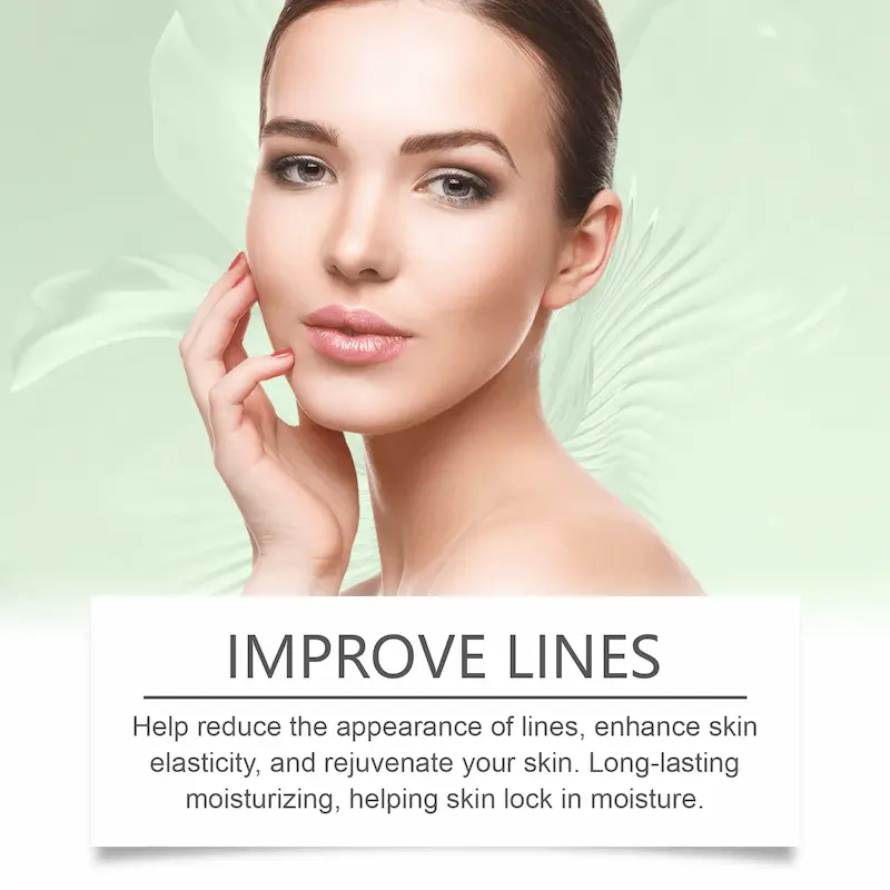 Close-up of a woman's face highlighting the improvement of fine lines and skin elasticity.