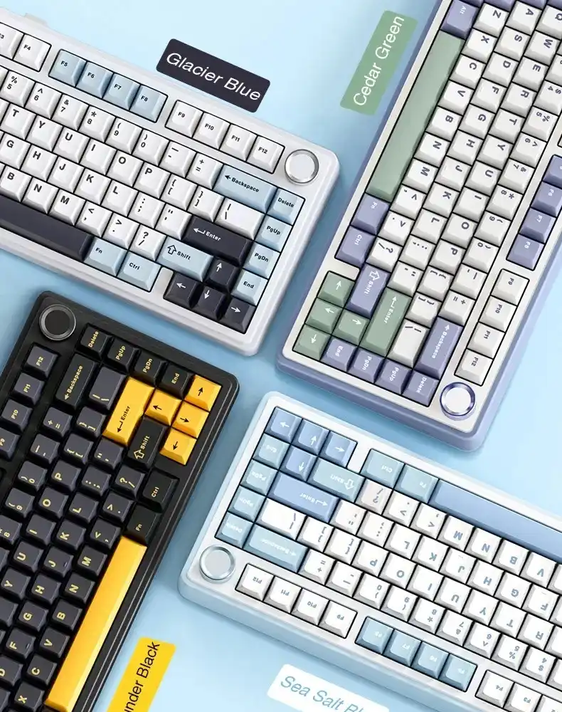 AULA F75 Color Options: Glacier Blue, Cedar Green, and Thunder Black