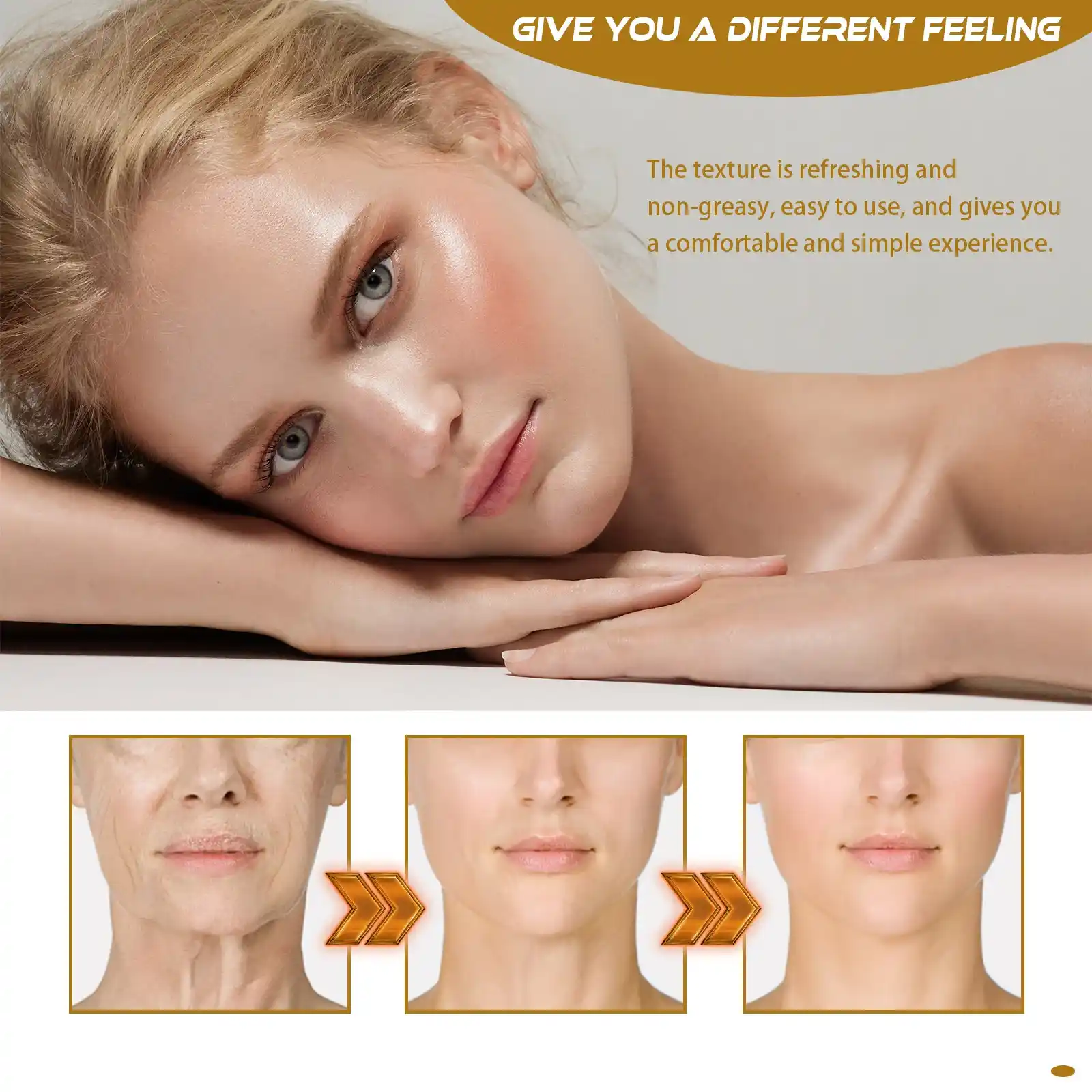 Visual representation of balanced damaged skin and wrinkle reduction after using Centella serum.