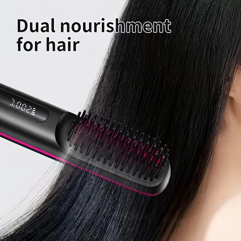 Shiny straightened hair showing dual nourishment effect.
