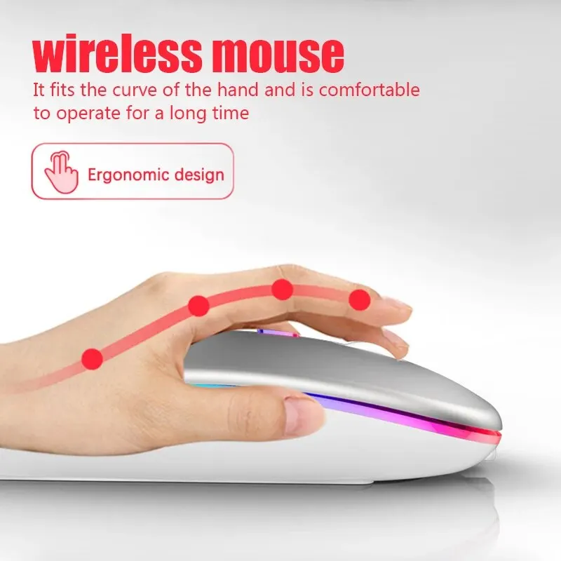 Side view of a hand resting on a silver ergonomic wireless mouse highlighting the comfortable curve for long-term use.