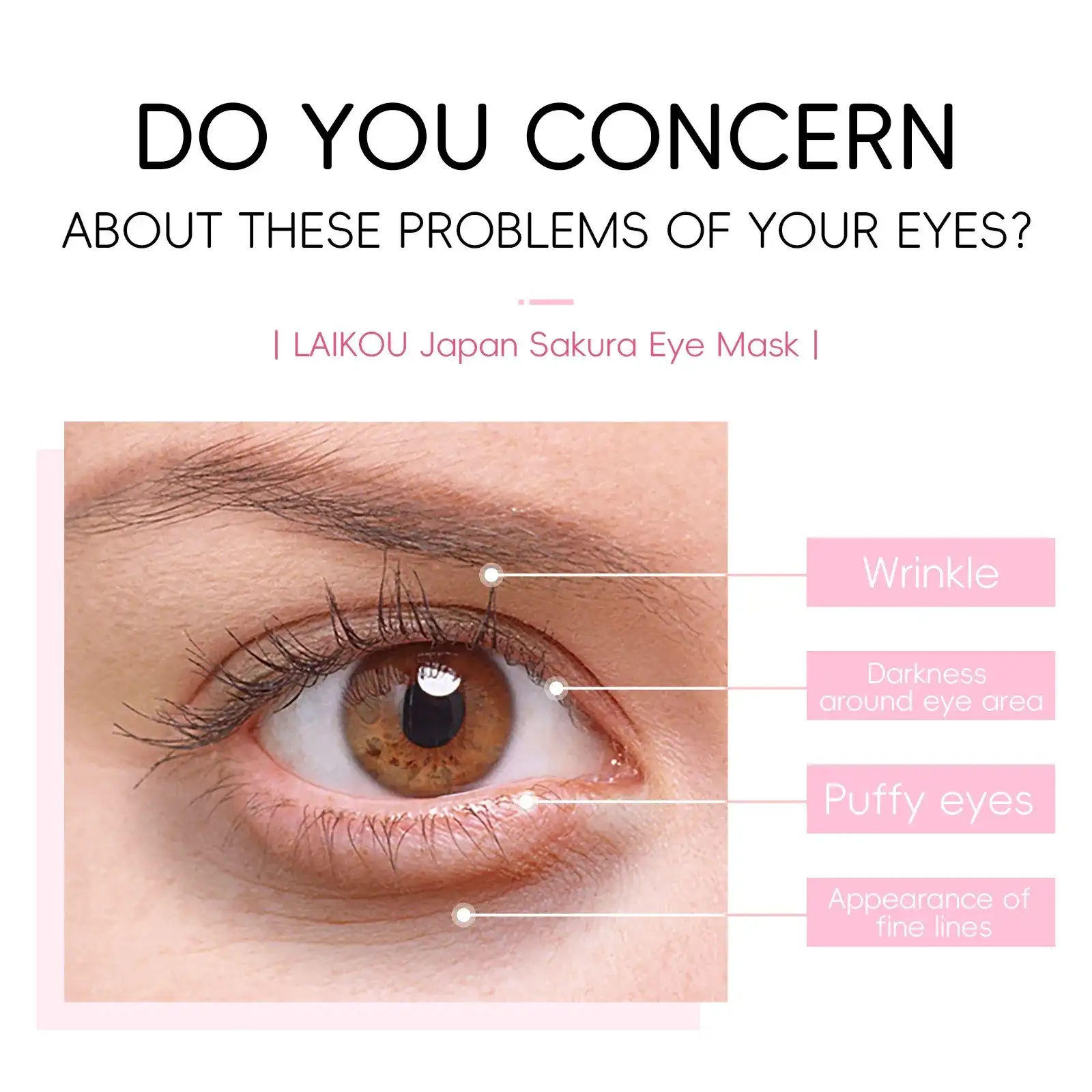 Common eye skin problems like puffiness, wrinkles, and dark circles.