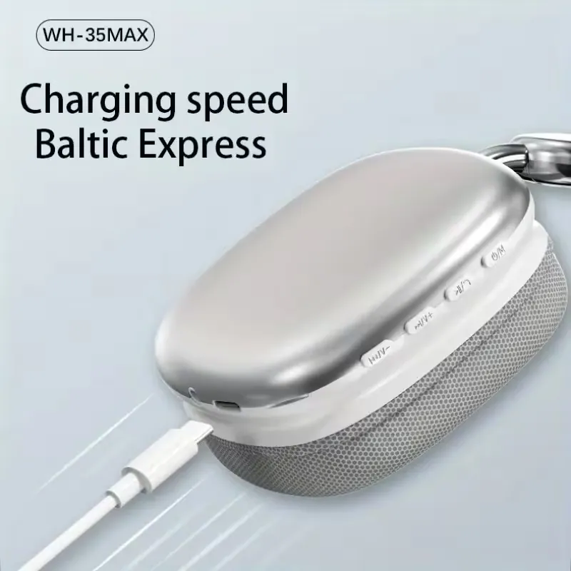 Close-up of the USB-C charging port and control buttons on the WH-35MAX wireless headphones.