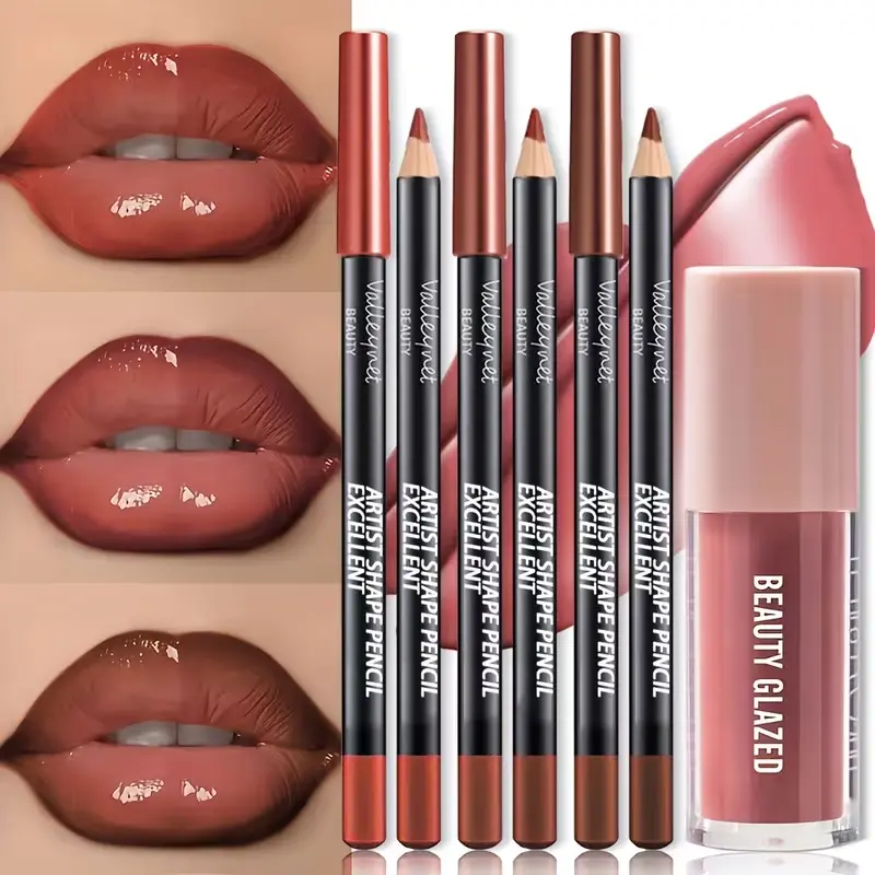 Full Beauty Glazed 4pcs lip kit with various shade swatches.