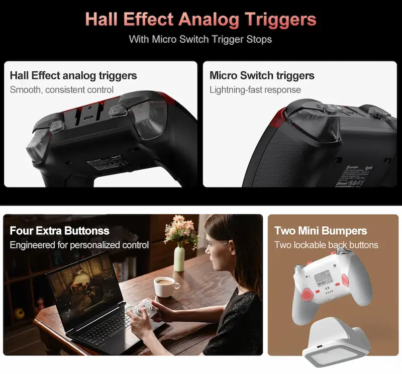 View of four extra back buttons and lockable mini bumpers on GameSir G7 Pro.