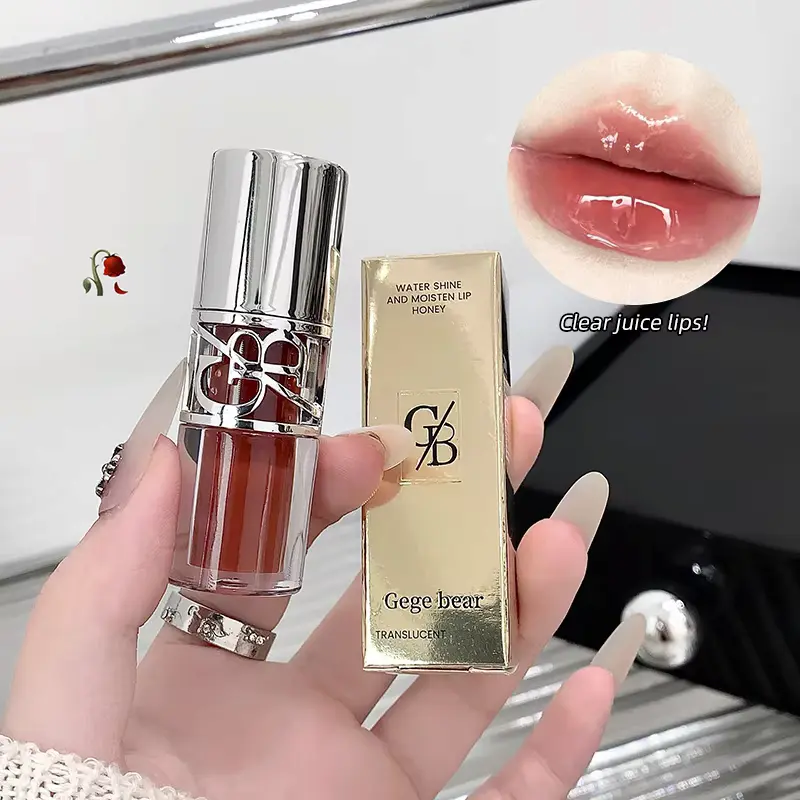 Gege Bear Lip Gloss bottle with its gold packaging, making it the Best Budget Water Gloss choice.