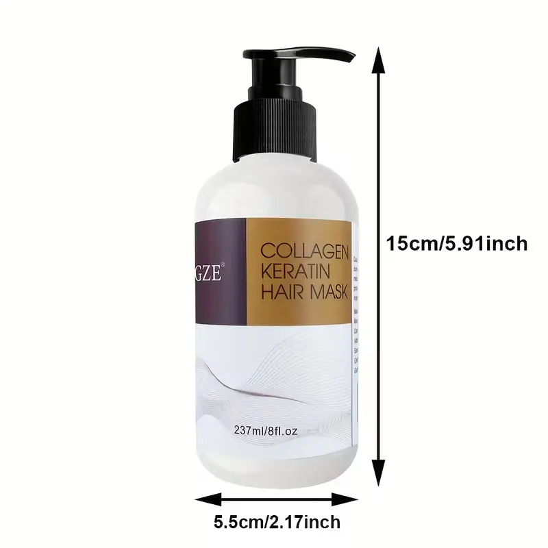 GZE Collagen Keratin Hair Mask 237ml bottle size and dimensions