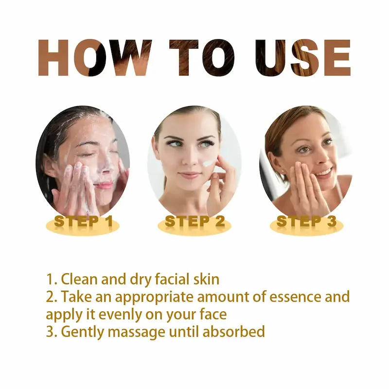 Step-by-step guide on how to apply the cleansing, essence, and massage steps for facial care.