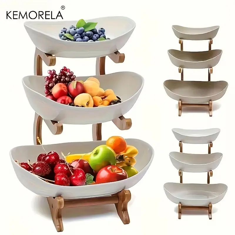 Comparison image showing KEMORELA 3-tier basket in White and Green color options.